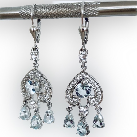 Rare Aquamarine Sparkling Chandelier Earrings - Picture 6 of 12